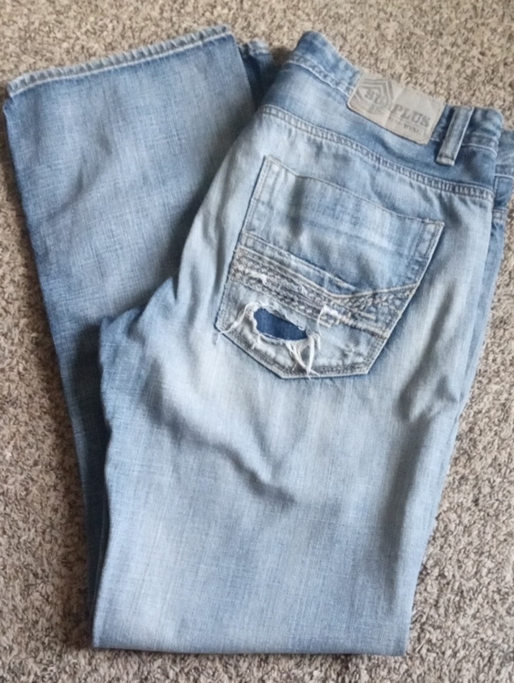 Light Wash Men's Straight Jeans with Distressed Back Pocket